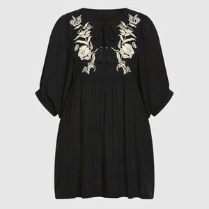 Aveology Black Arla Embroidered Gauze Tunic Blouse Size 26 28